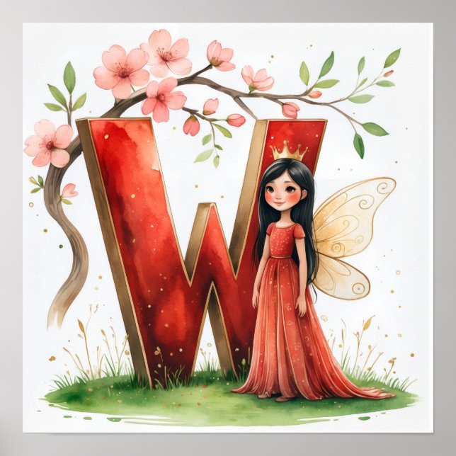 Póster Letter W Crown Princess Fairy Poster Alphabet Art (Frente)