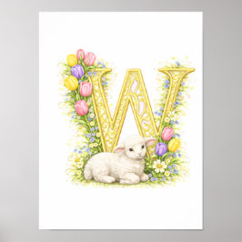 Póster Letter W Gold Spring Nature Monogram Baby Lamb Kid