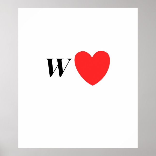 Póster Letter W Heart - Valentine Initial Love Design (Frente)