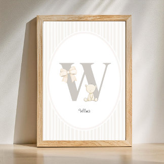 Póster Letter W Nursery Wall Art - Custom Baby Name Print