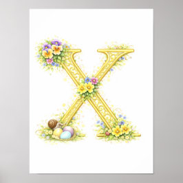 Póster Letter X Gold Spring Nature Monogram Pansy Kids