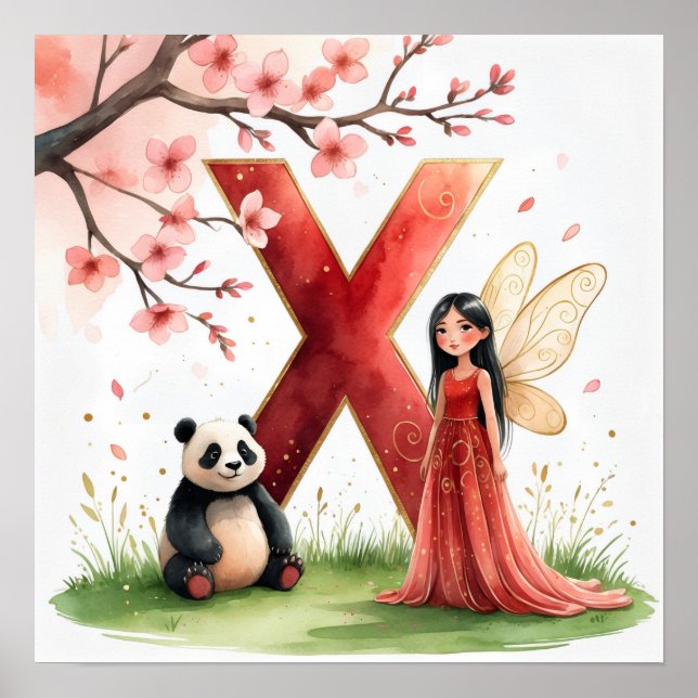 Póster Letter X Panda Fairy Poster - Chinese Alphabet Art (Frente)