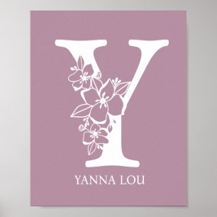 Póster Letter Y Floral Monogram Name Nursery Modern