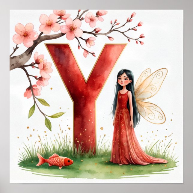 Póster  Letter Y Koi Fish Fairy Poster - Alphabet Art (Frente)