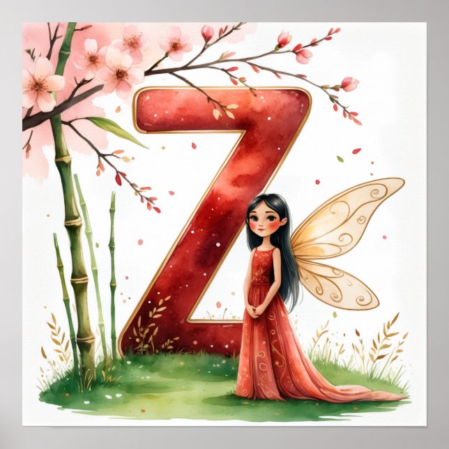 Póster Letter Z Bamboo Fairy Poster -Chinese Alphabet Art (Frente)