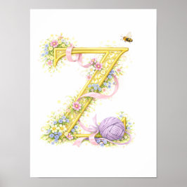 Póster Letter Z Gold Spring Nature Monogram Purple Kids
