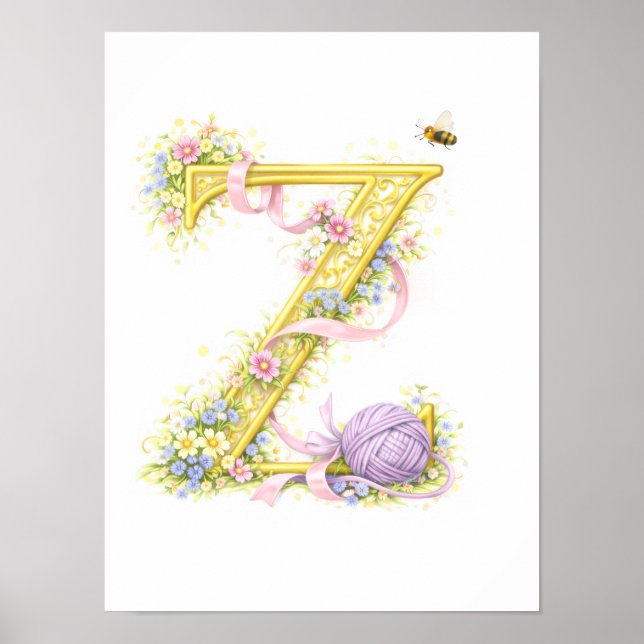 Póster Letter Z Gold Spring Nature Monogram Purple Kids  (Frente)