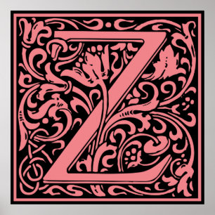 Póster Letter Z Medieval Monogram Vintage Initial