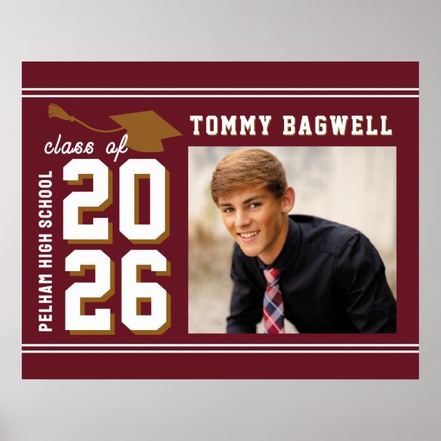 Póster LETTERMAN GRAD school colors MAROON  (Frente)