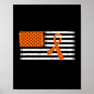 Póster Leucemia De Bandera Americana Y Cinta De Esclerosi