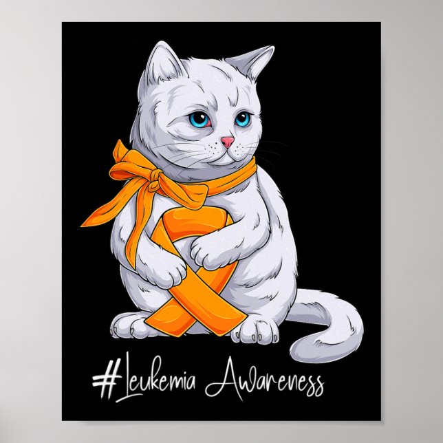 Póster Leucemia Mes de Conciencia Naranja Ribbon Cat (Frente)