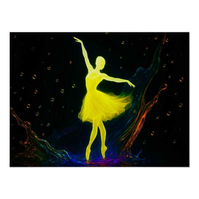 Póster Leuchtende Ballerina in Farbiger Wassersymphonie (Anverso)