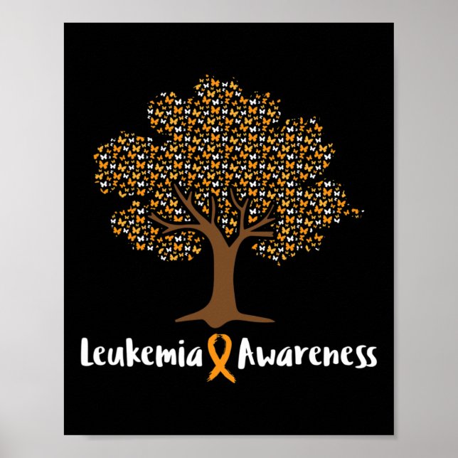 Póster Leukemia Awareness Tree Naranja Cinta Cáncer Survi (Frente)