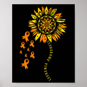 Póster Leukemia guerrera Naranja Ribbon Leucemia flor Awa
