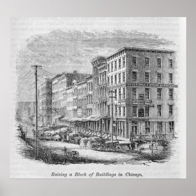 Póster Levantando un bloque de edificios en Chicago (Frente)