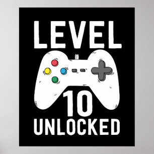 Póster Level 10 Desbloqueados Graciosos Video Gamer 10 cu