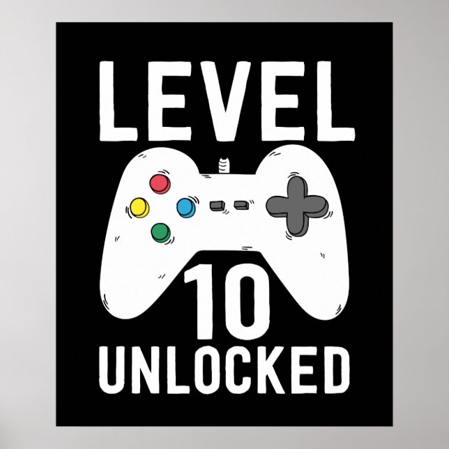 Póster Level 10 Desbloqueados Graciosos Video Gamer 10 cu (Frente)