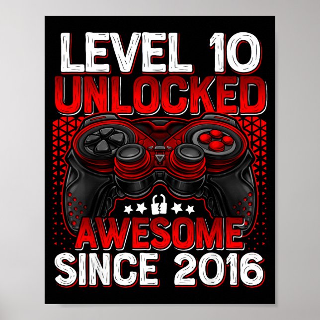 Póster Level 10 Unlocked 10 Year Old Boys 10th Birthday B (Frente)