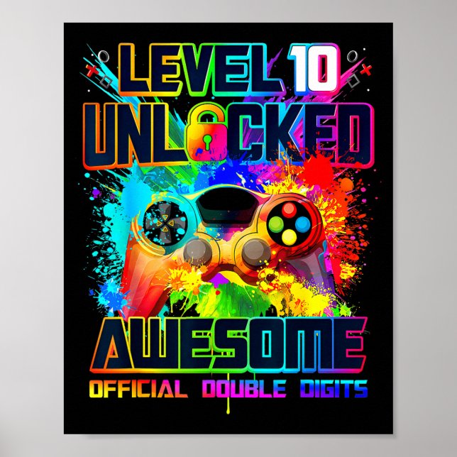 Póster Level 10 Unlocked Awesome Gaming Birthday Boy 10th (Frente)