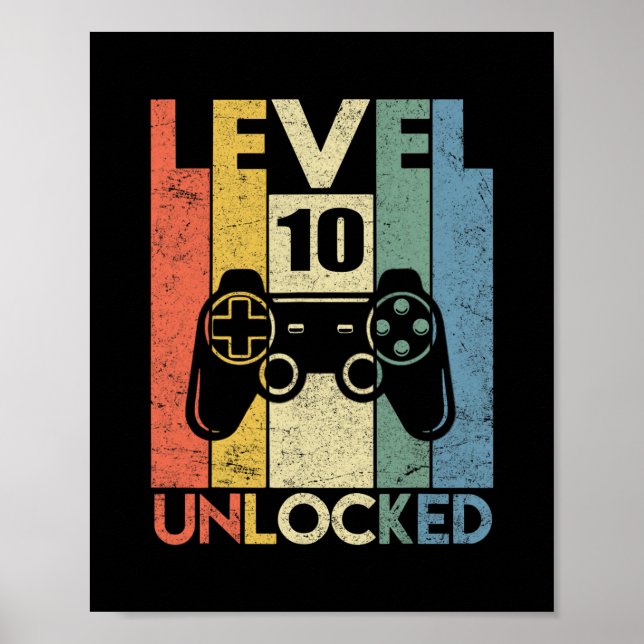 Póster Level 10 Unlocked Funny Video Gamer 10th Birthday  (Frente)
