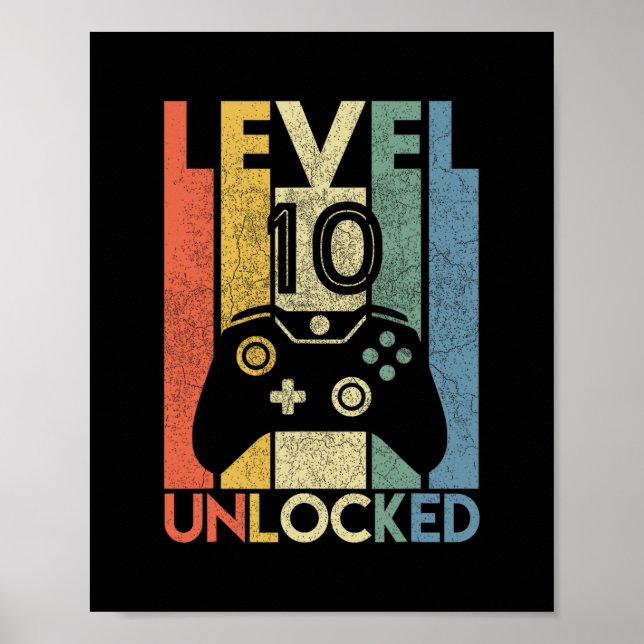 Póster Level 10 Unlocked Shirt Funny Video Gamer 10th Bir (Frente)