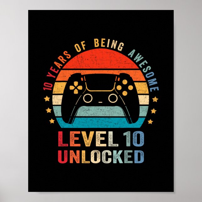 Póster Level 10 Unlocked Shirt Funny Video Gamer 10th Bir (Frente)