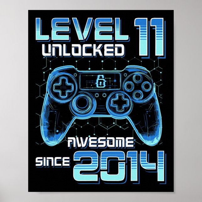 Póster Level 11 Unlocked Video Game Party 11th Birthday G (Frente)