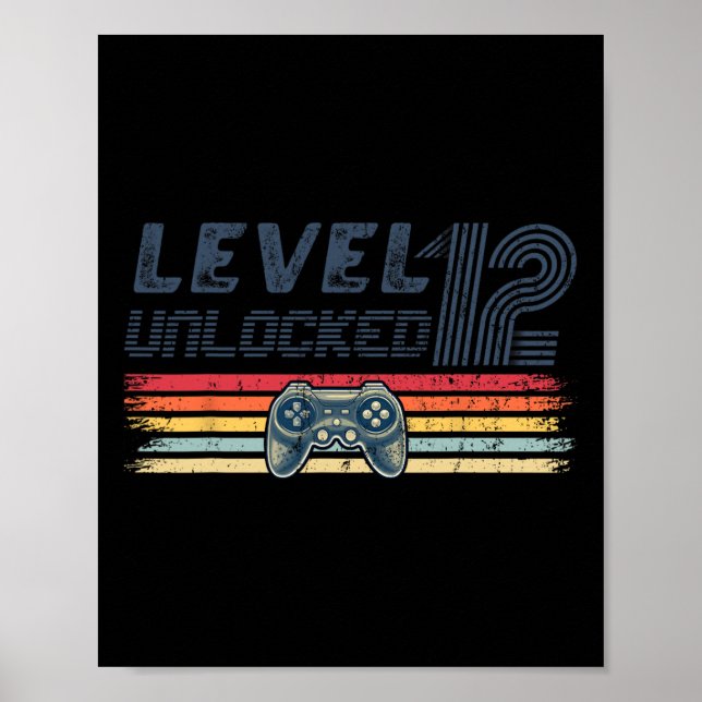 Póster Level 12 Unlocked Video Game 12th Birthday Gamer B (Frente)