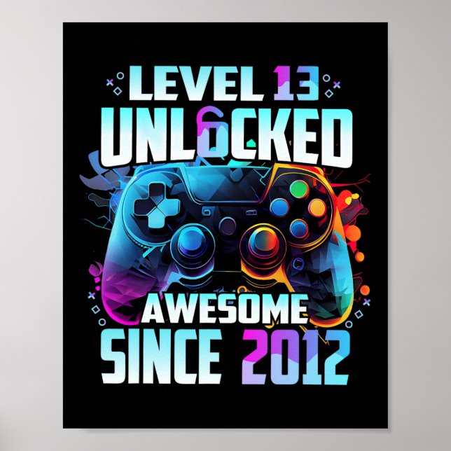 Póster Level 13 Unlocked Awesome Since 2012 13th Birthday (Frente)