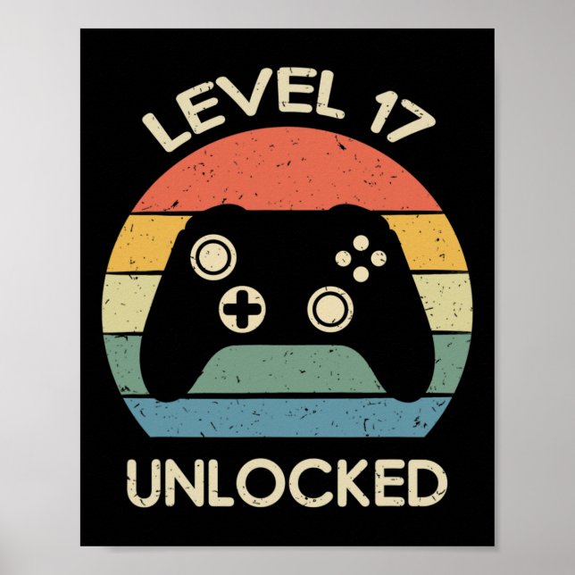 Póster Level 17 Unlocked 17th Gaming Birthday Controller  (Frente)