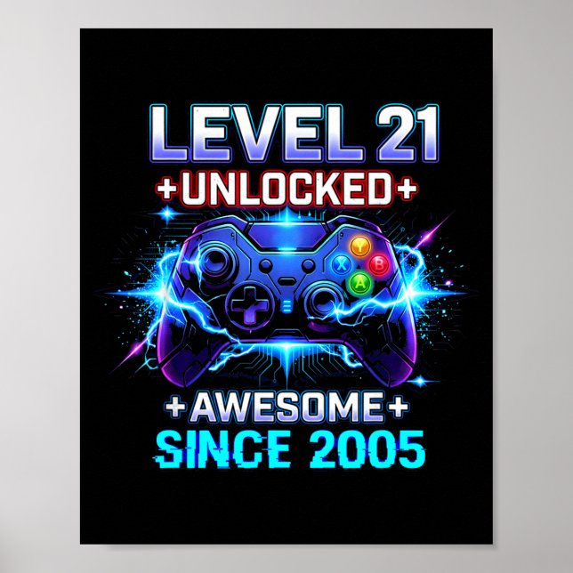 Póster Level 21 Unlocked Awesome Since 2005 21st Birthday (Frente)