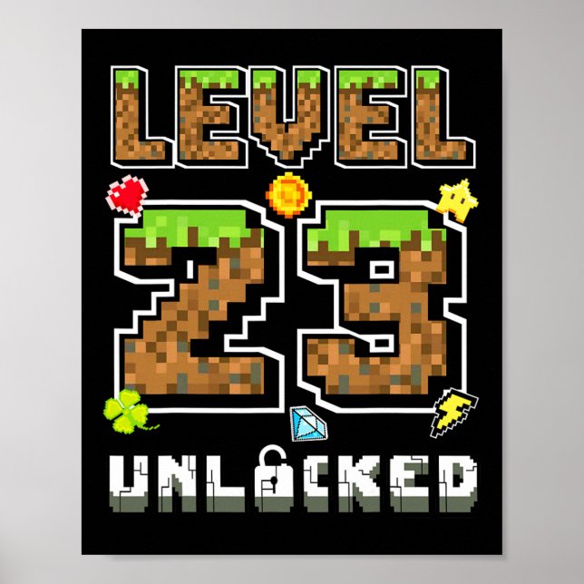 Póster Level 23 Unlocked Birthday 23rd Years Bday Gamer P (Frente)