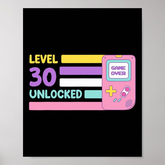 Póster Level 30 Unlocked Video Player 30 Years Bday Retro (Frente)
