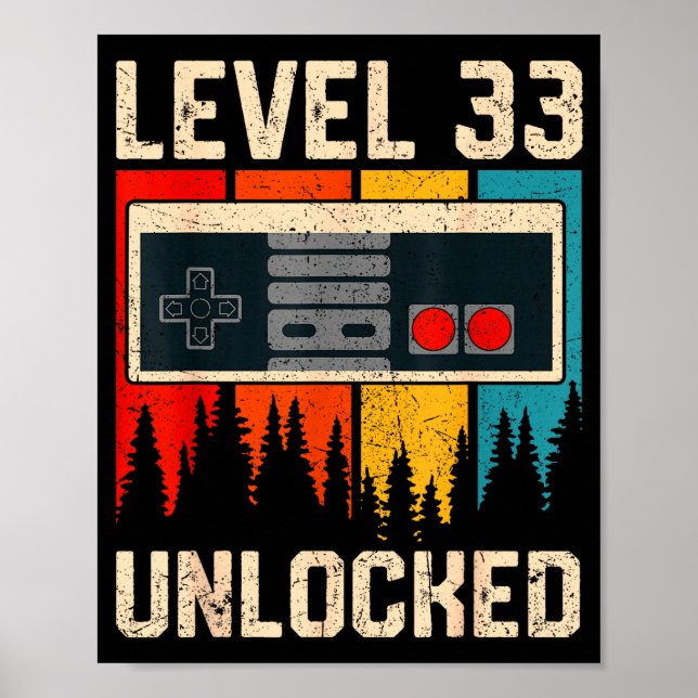 Póster Level 33 Unlocked Video Game Controller Birthday M (Frente)