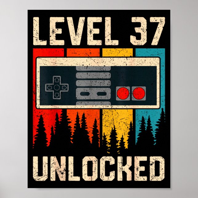 Póster Level 37 Unlocked Video Game Controller Birthday M (Frente)