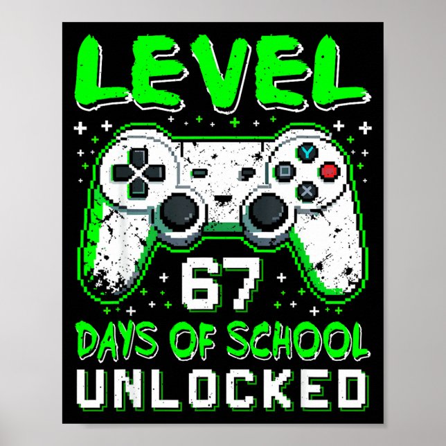 Póster Level 67 Days Of School Unlocked Boys 67th Day Of  (Frente)