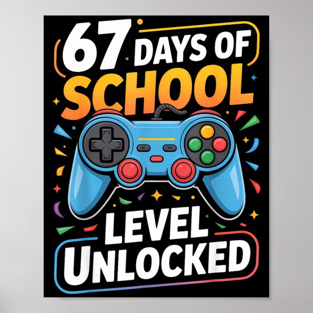 Póster Level 67 Days Of School Unlocked Boys 67th Day Of  (Frente)