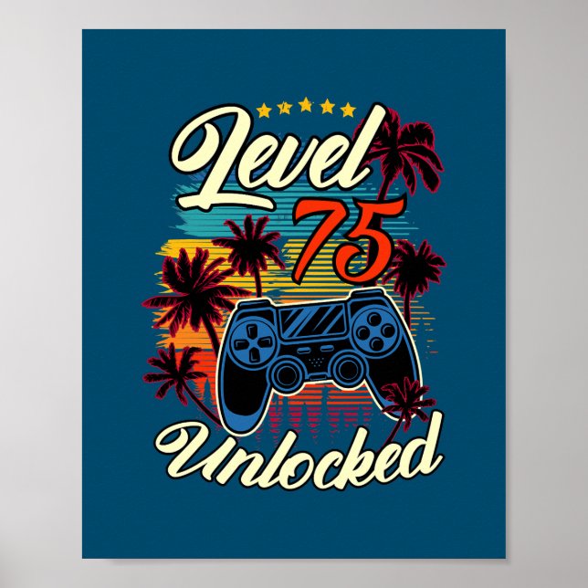 Póster Level 75 Unlocked Men Video Game 75th Birthday (Frente)