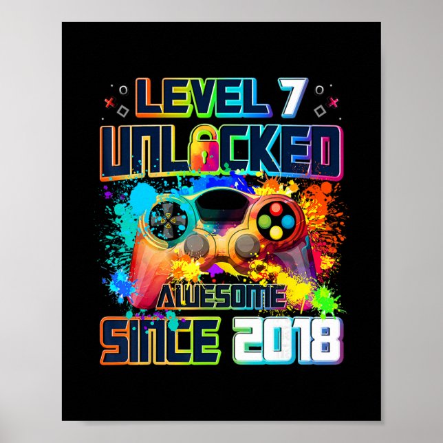 Póster Level 7 Unlocked 7 Year Old Video Gamer 7th Birthd (Frente)