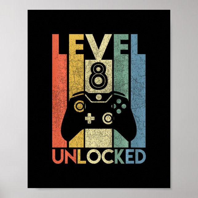 Póster Level 8 Unlocked Funny Video Gamer 8th Birthday Gi (Frente)