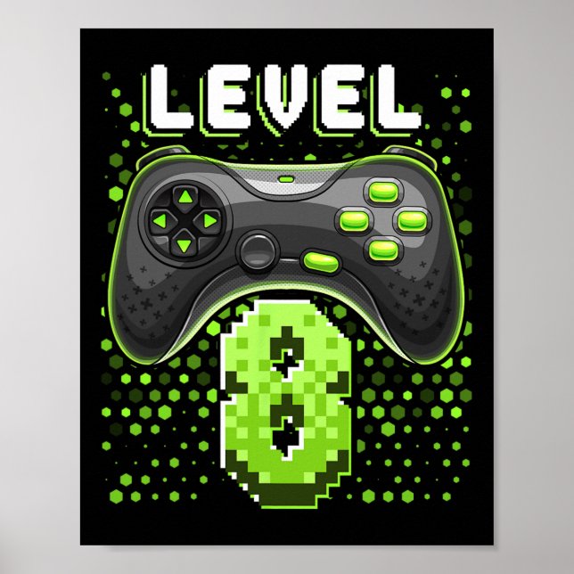 Póster Level 8 Video Game Controller 8th Birthday Gamer G (Frente)