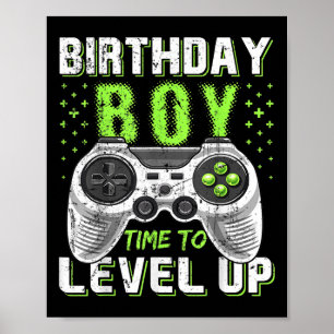 Póster Level Clic Up Birthday Boy Video Juego Niños Chica