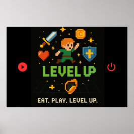 Póster Level Up Gamer Poster – Pixel Retro 8-Bit Art