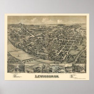 Póster Lewisburg, PA Panoramic Map - 1884