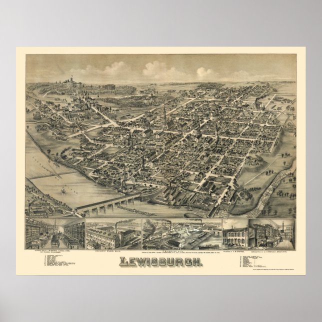 Póster Lewisburg, PA Panoramic Map - 1884 (Frente)