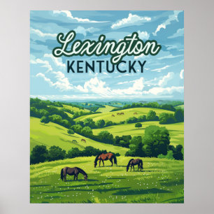 Póster Lexington Kentucky Horses Bluegrass Farms Vintage