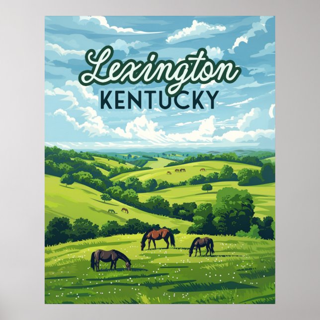 Póster Lexington Kentucky Horses Bluegrass Farms Vintage (Frente)