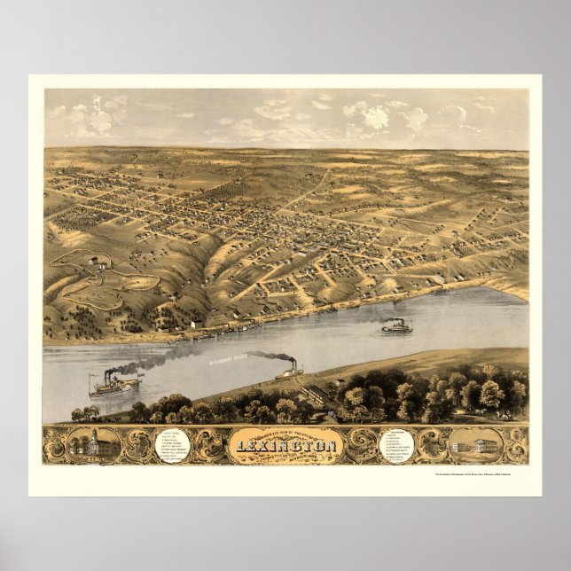 Póster Lexington, MO Panoramic Map - 1869 (Frente)