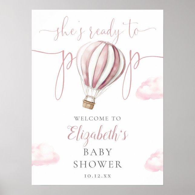Póster Leyenda de bienvenida de Baby Shower en globo rosa (Frente)