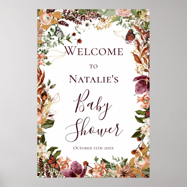 Póster Leyenda de bienvenida de Baby Shower floral de oto (Frente)